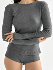 Ribbed knit mini shorts anthracite
