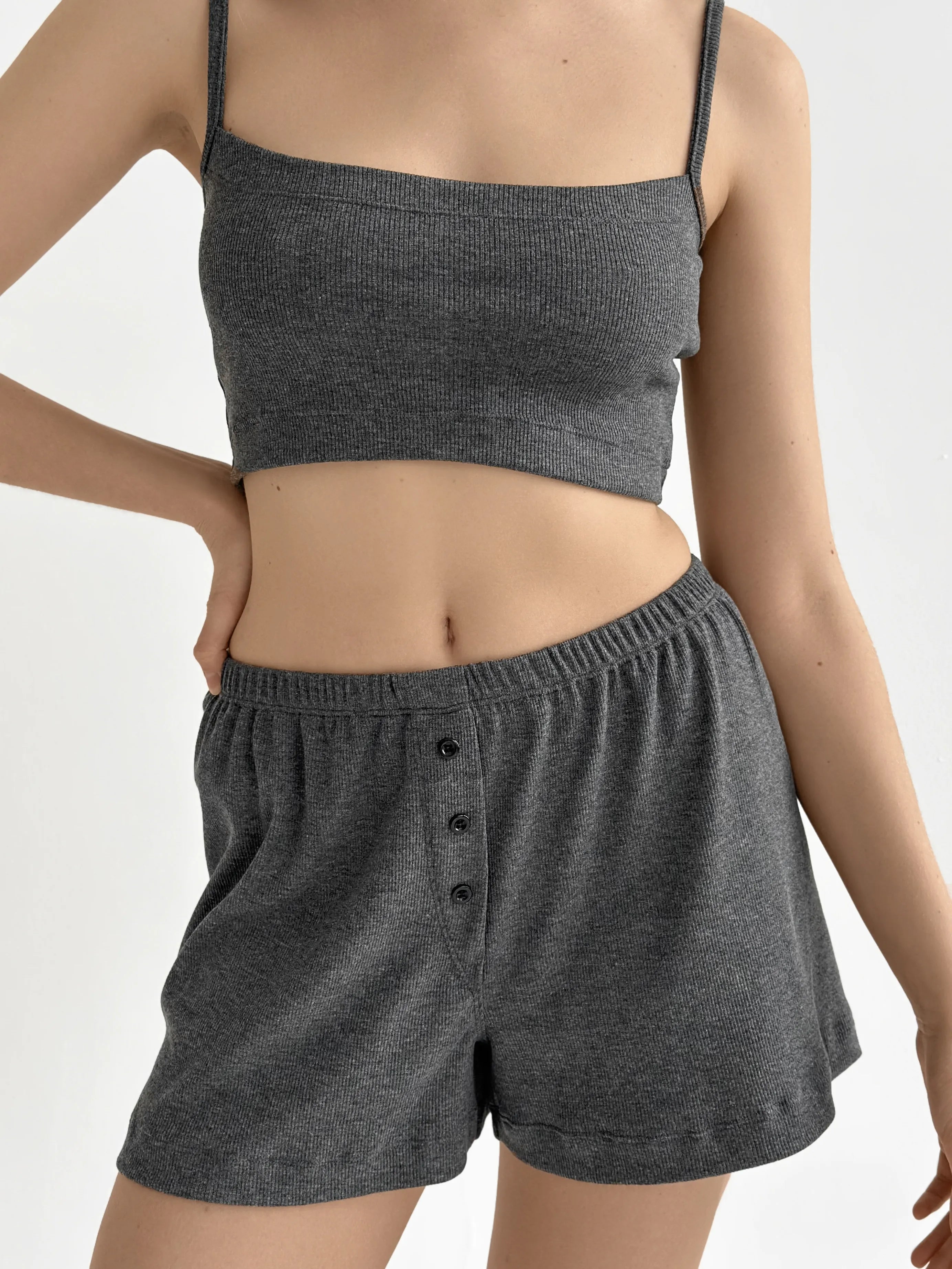 Rib knit Shorts with a gusset anthracite