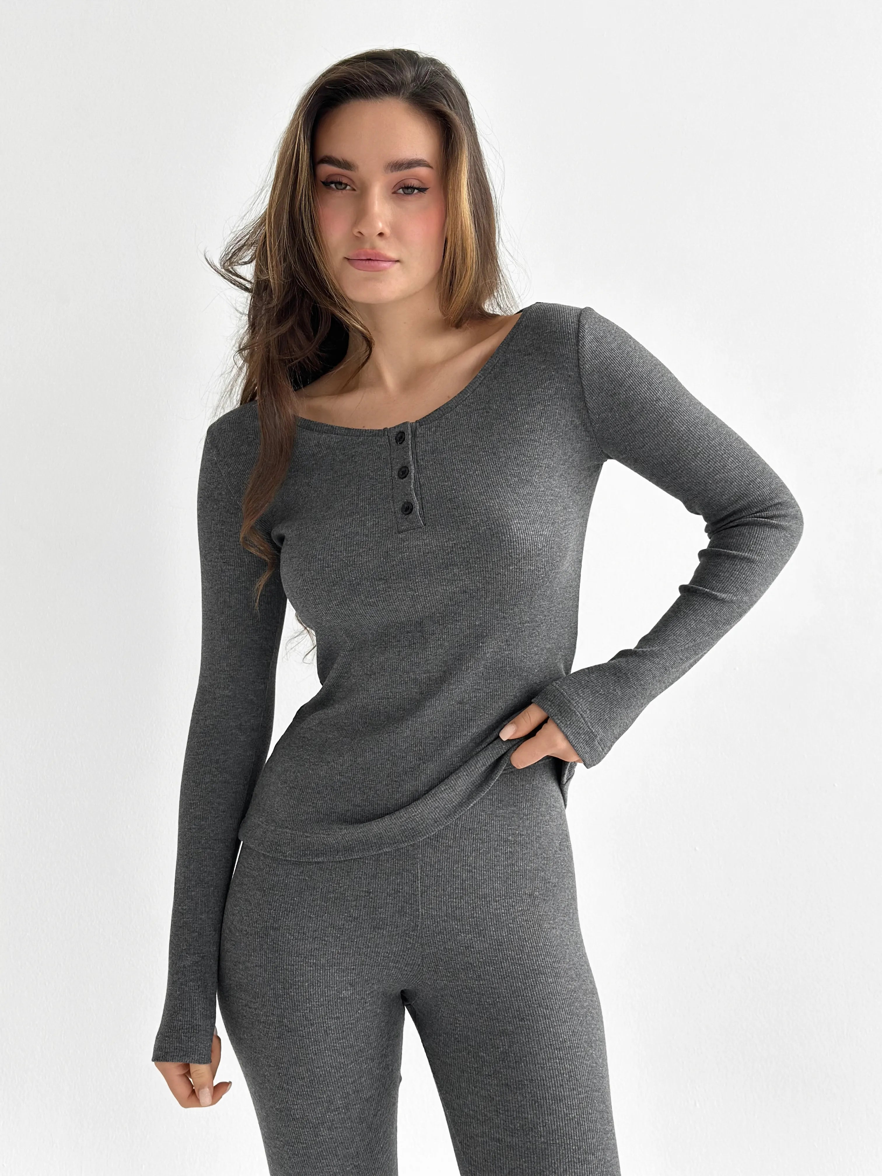 Rib knit longsleeve anthracite
