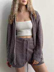 Soft knitted zip-up sweater graphite