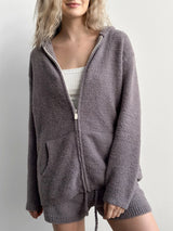 Soft knitted zip-up sweater graphite