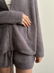Soft knitted zip-up sweater graphite