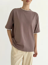 T-shirt with white trim, cappuccino, onesize