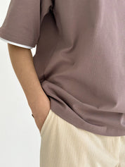T-shirt with white trim, cappuccino, onesize
