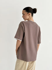 T-shirt with white trim, cappuccino, onesize