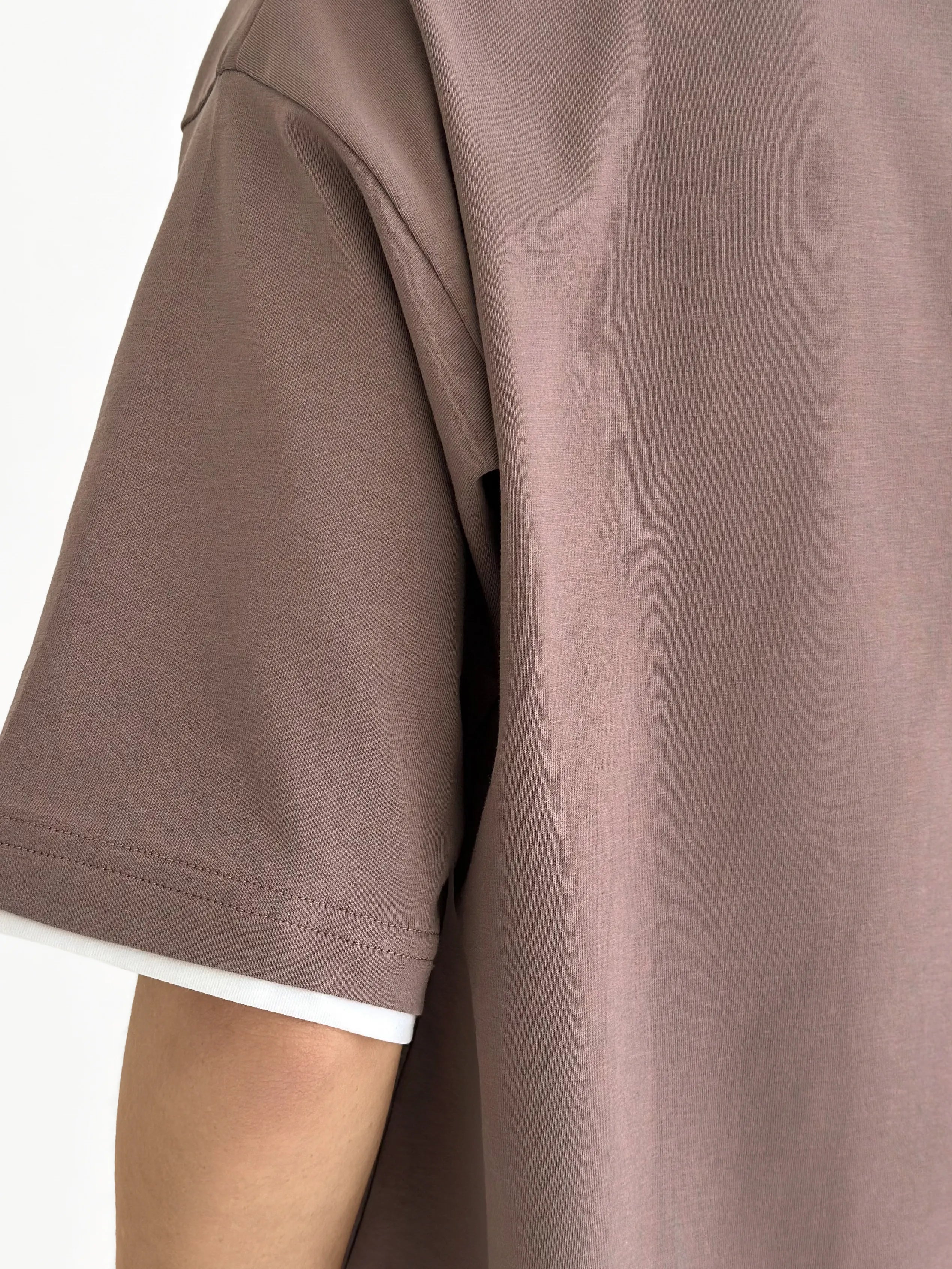 T-shirt with white trim, cappuccino, onesize