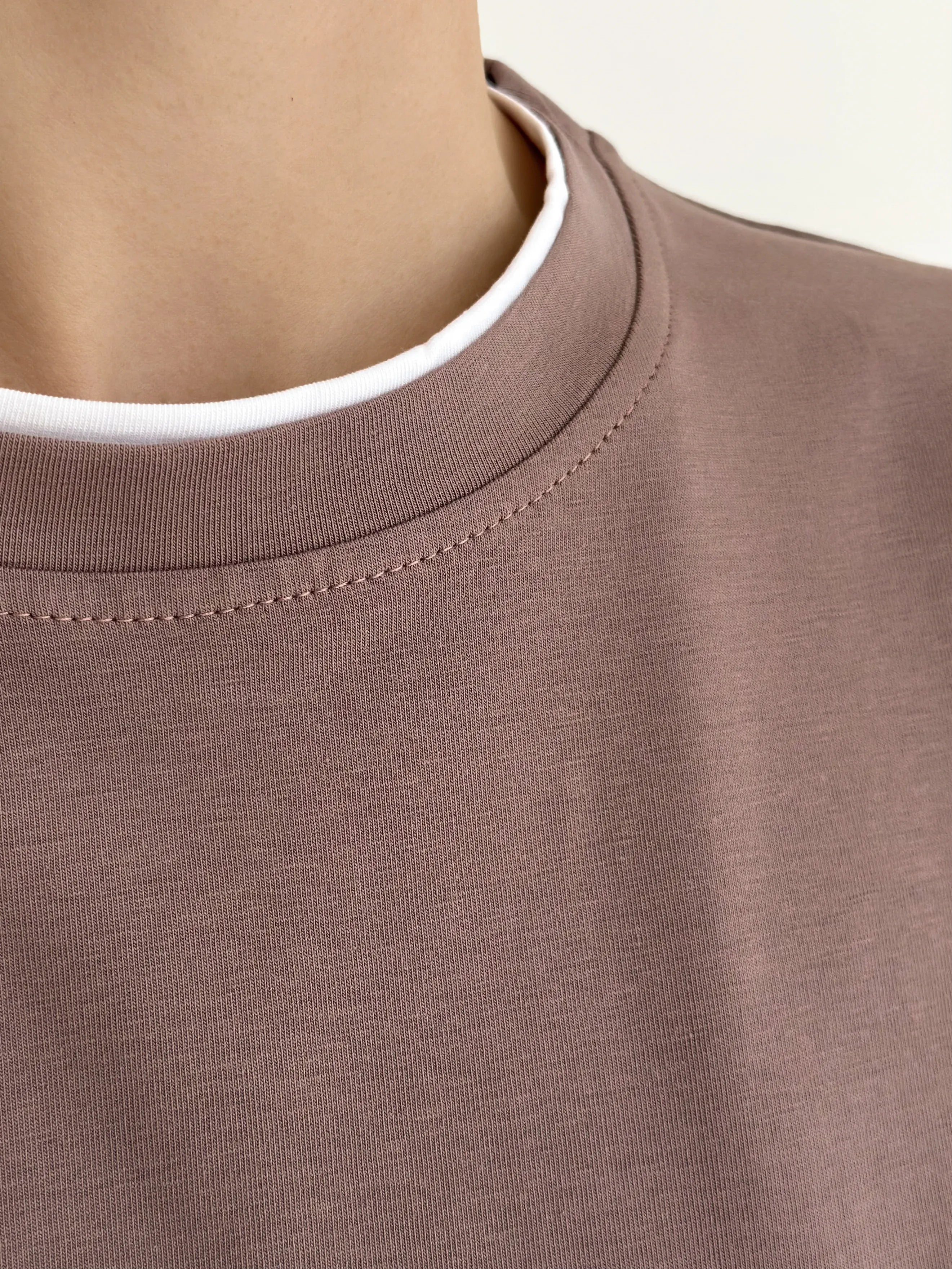 T-shirt with white trim, cappuccino, onesize