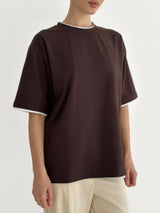 T-shirt with white trim, brown, onesize