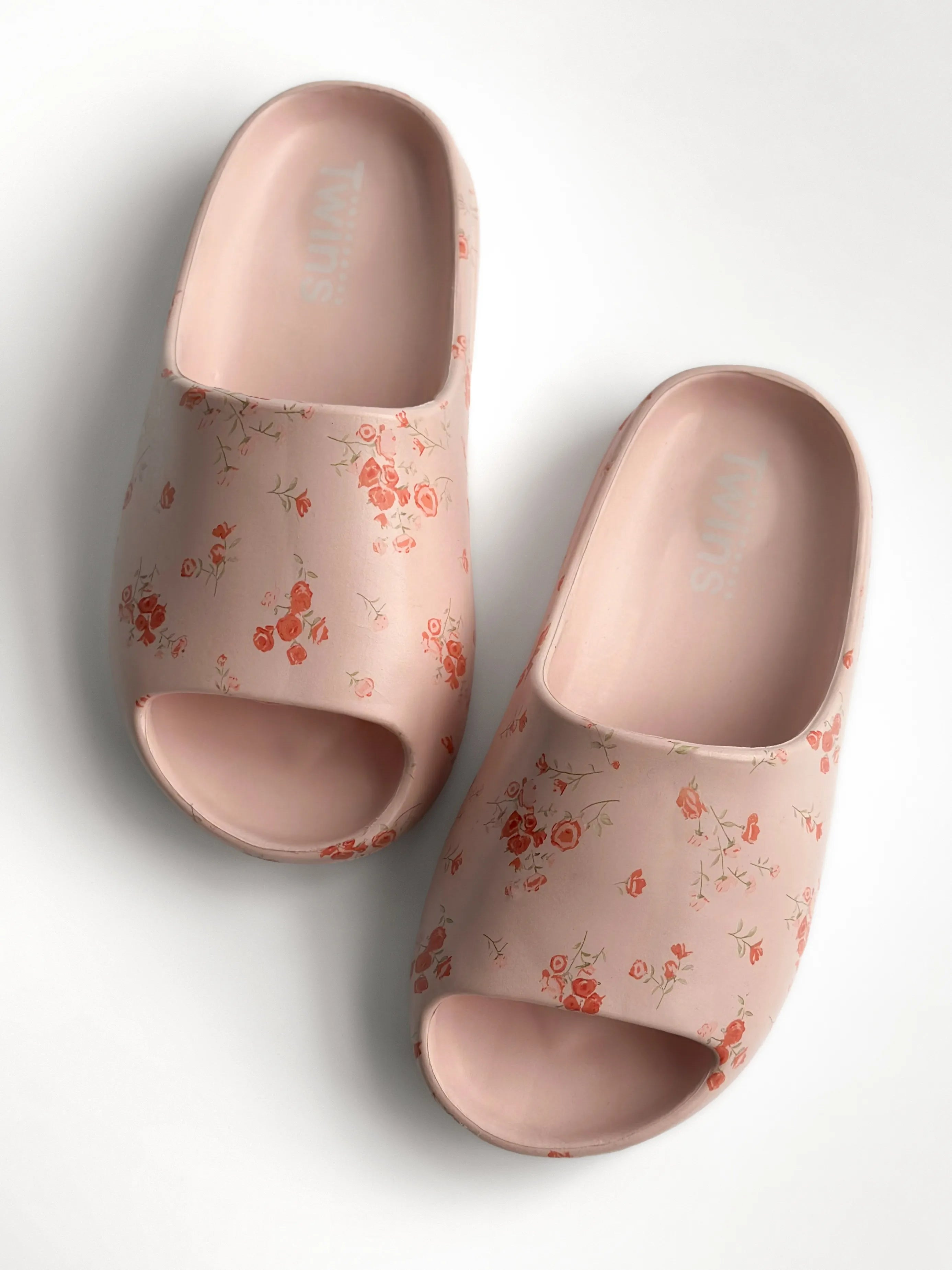 Twins foam beach and street slippers powder red flower (=)