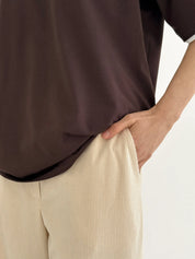 T-shirt with white trim, brown, onesize