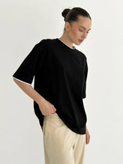 T-shirt with white trim, black, onesize