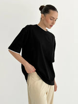 T-shirt with white trim, black, onesize