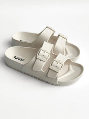 Twins beach and street slippers with adjusters white(=)