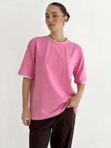 T-shirt with white trim, pink, onesize