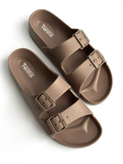 Twins beach and street slippers with adjusters brown (=)