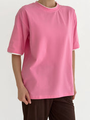 T-shirt with white trim, pink, onesize