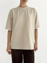 T-shirt with white trim, beige, onesize