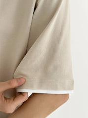 T-shirt with white trim, beige, onesize
