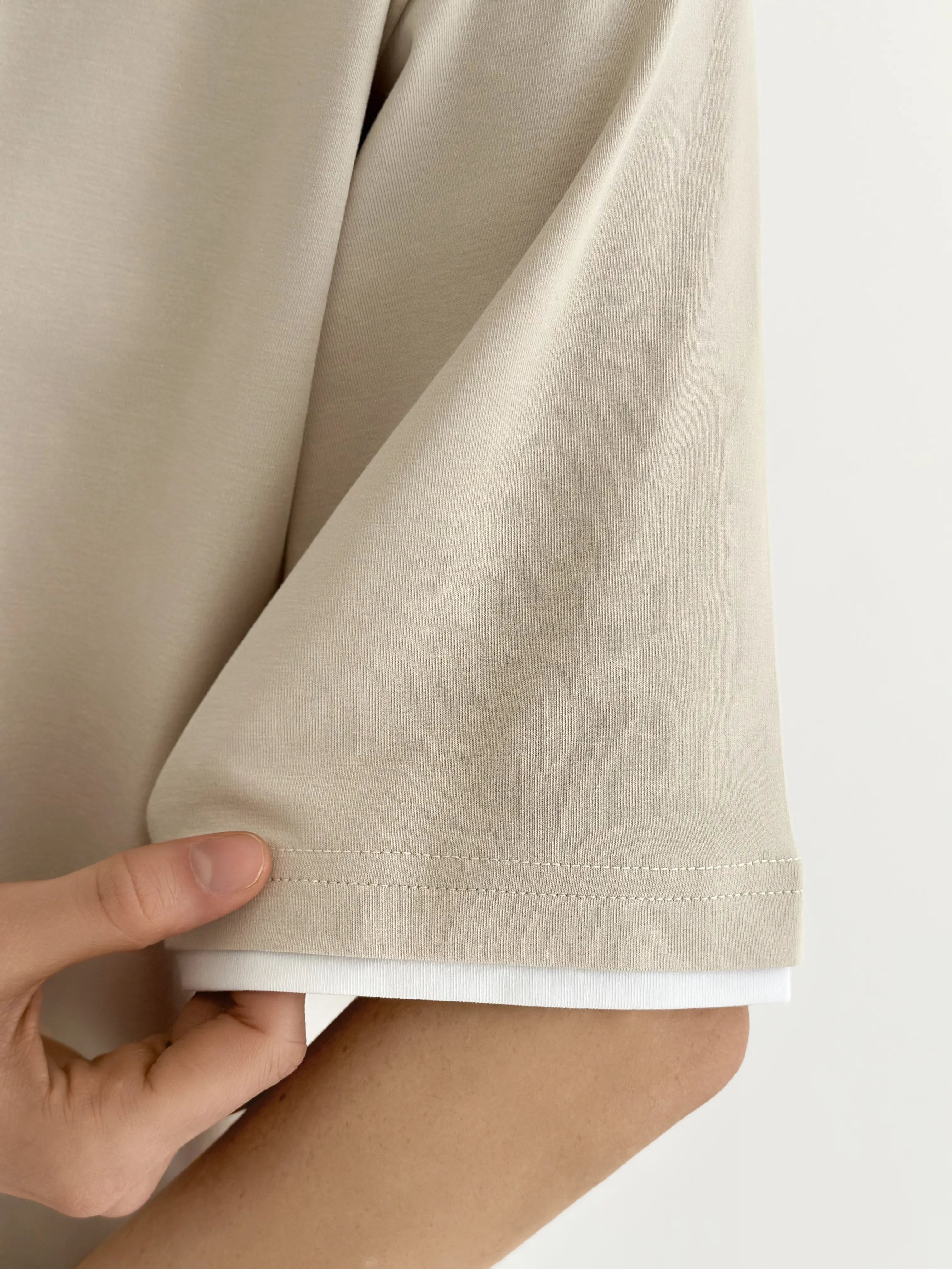T-shirt with white trim, beige, onesize