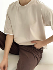 T-shirt with white trim, beige, onesize