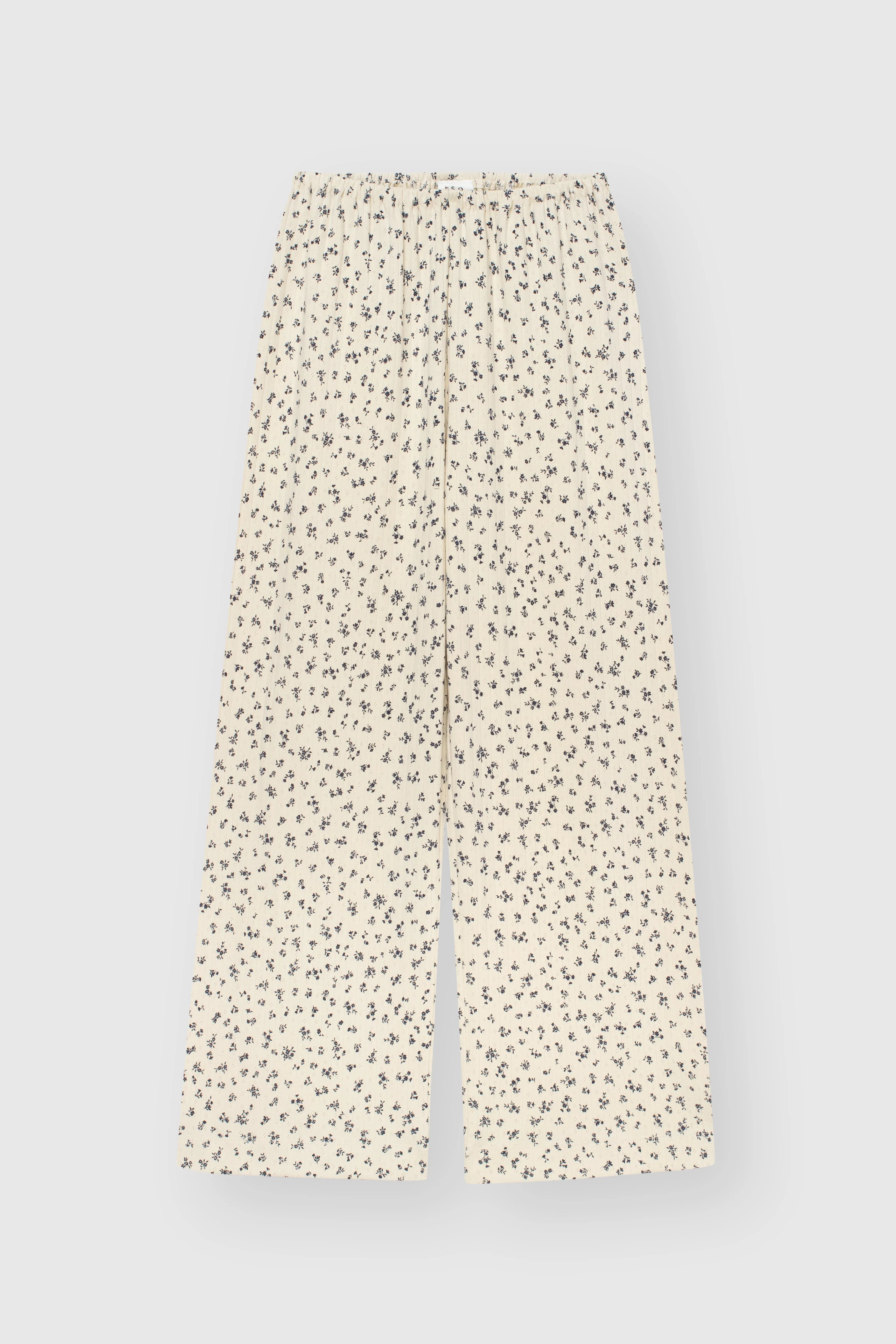 Ribbed wide pants milky blue with a little flower