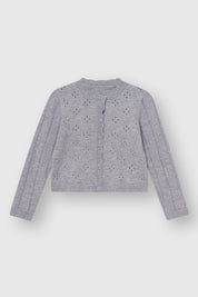 Soft cropped openwork cardigan gray