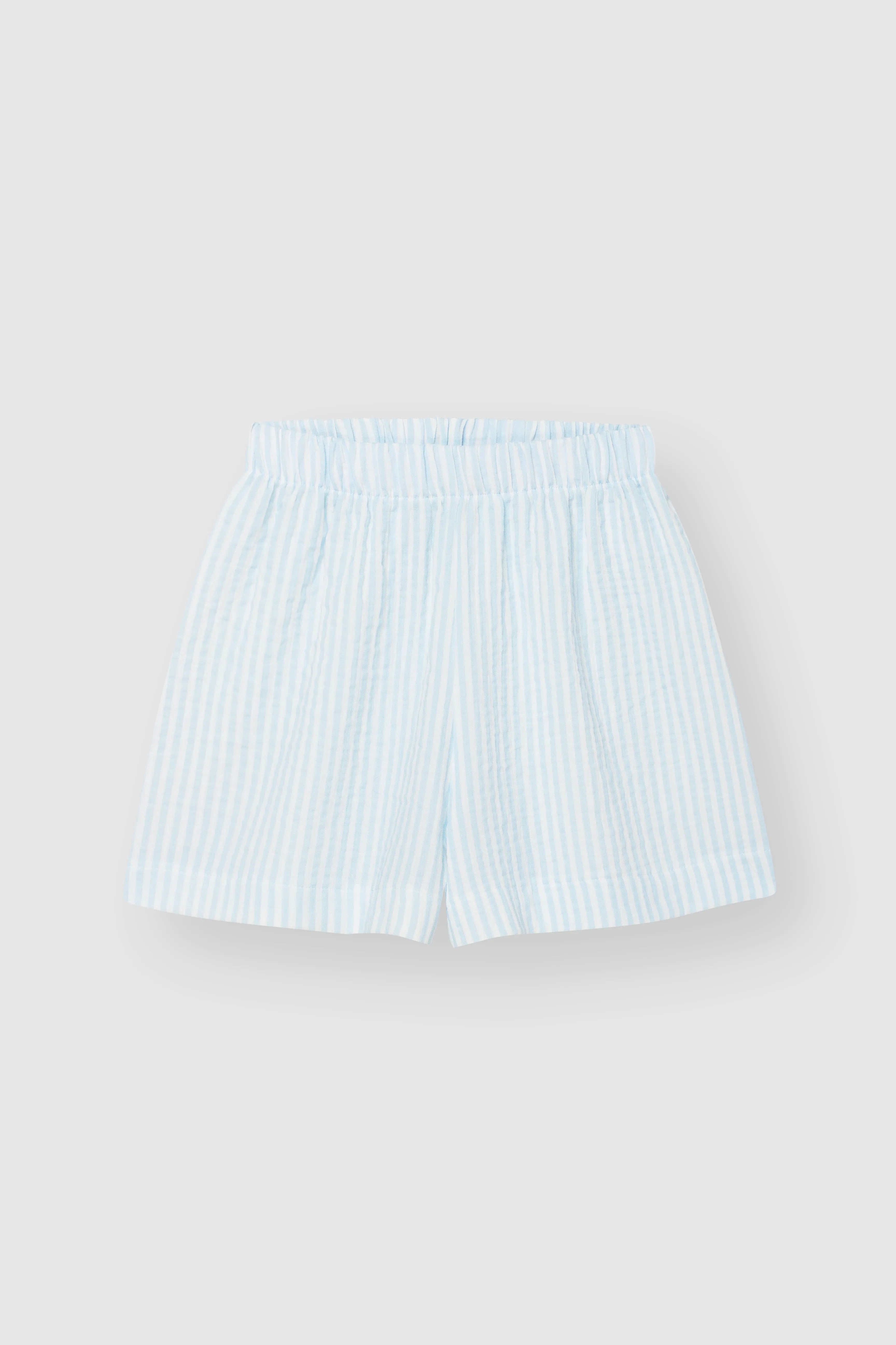 Blue striped muslin shirt and shorts suit