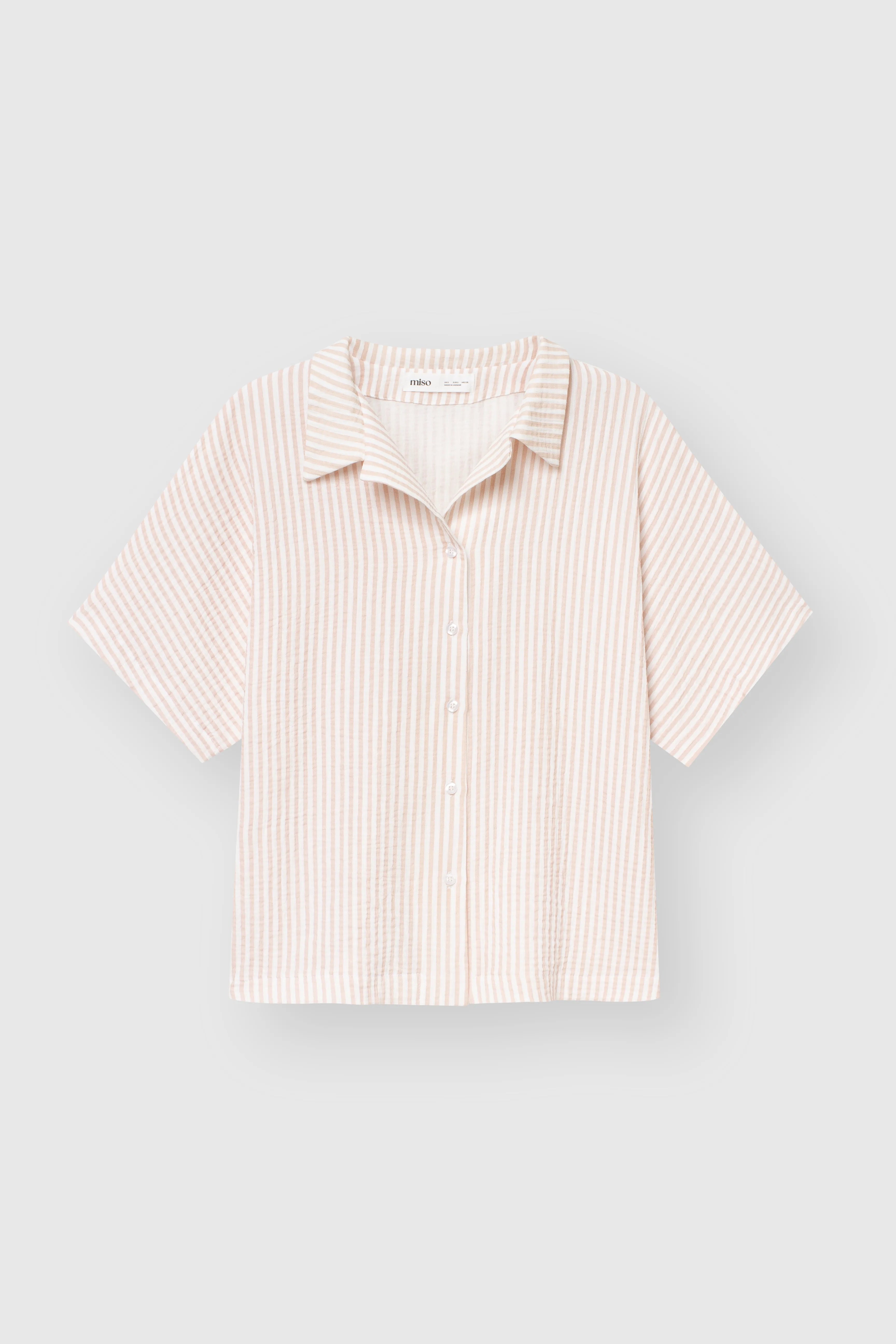 Muslin 2-layer shorts + striped shirt beige suit