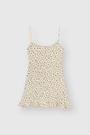 Ribbed sleep dress in milky blue with a little flower