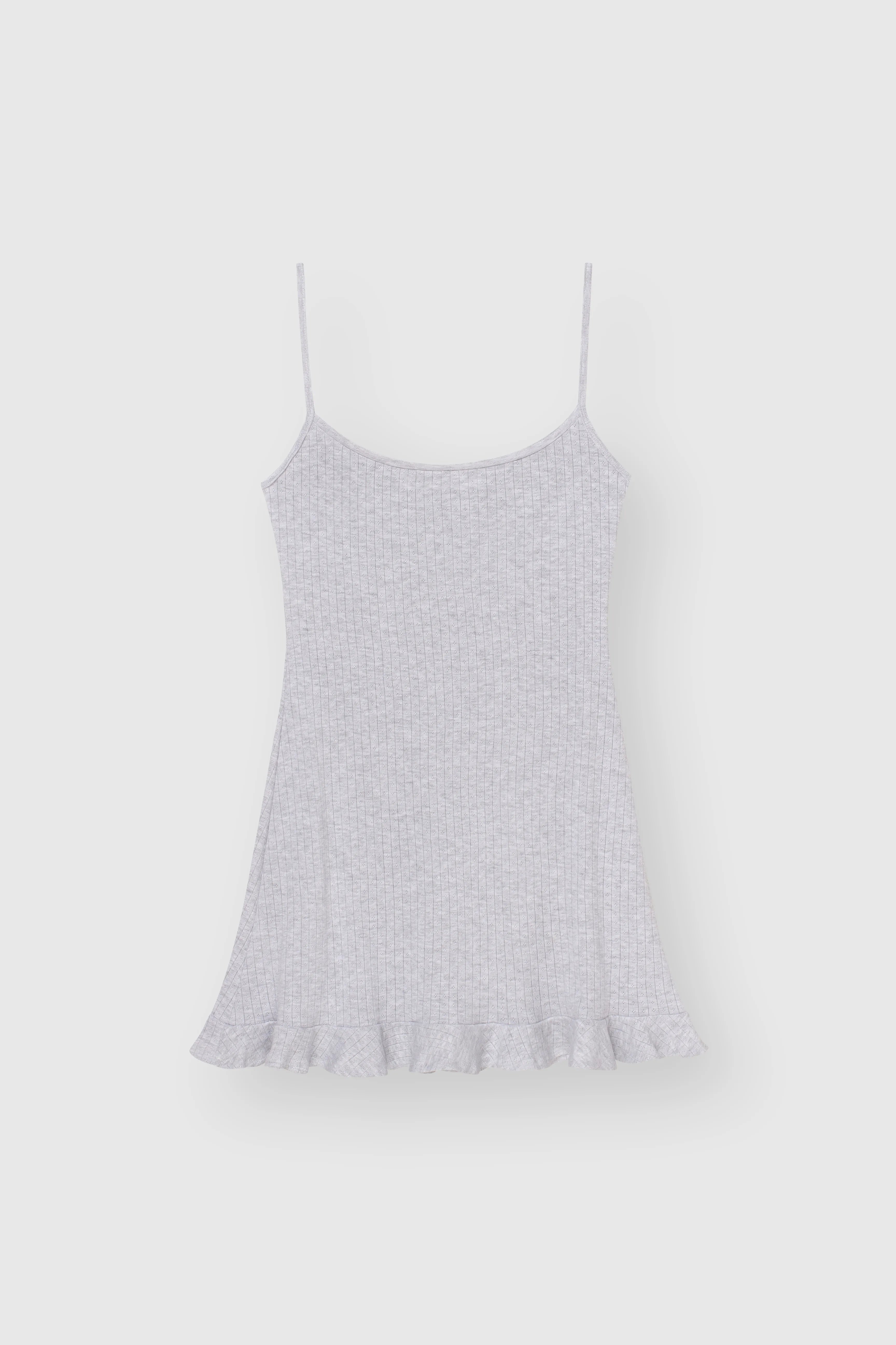 Ribbed sleep dress with ruffles gray
