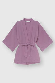 Muslin set 2-layer kimono+shorts purple