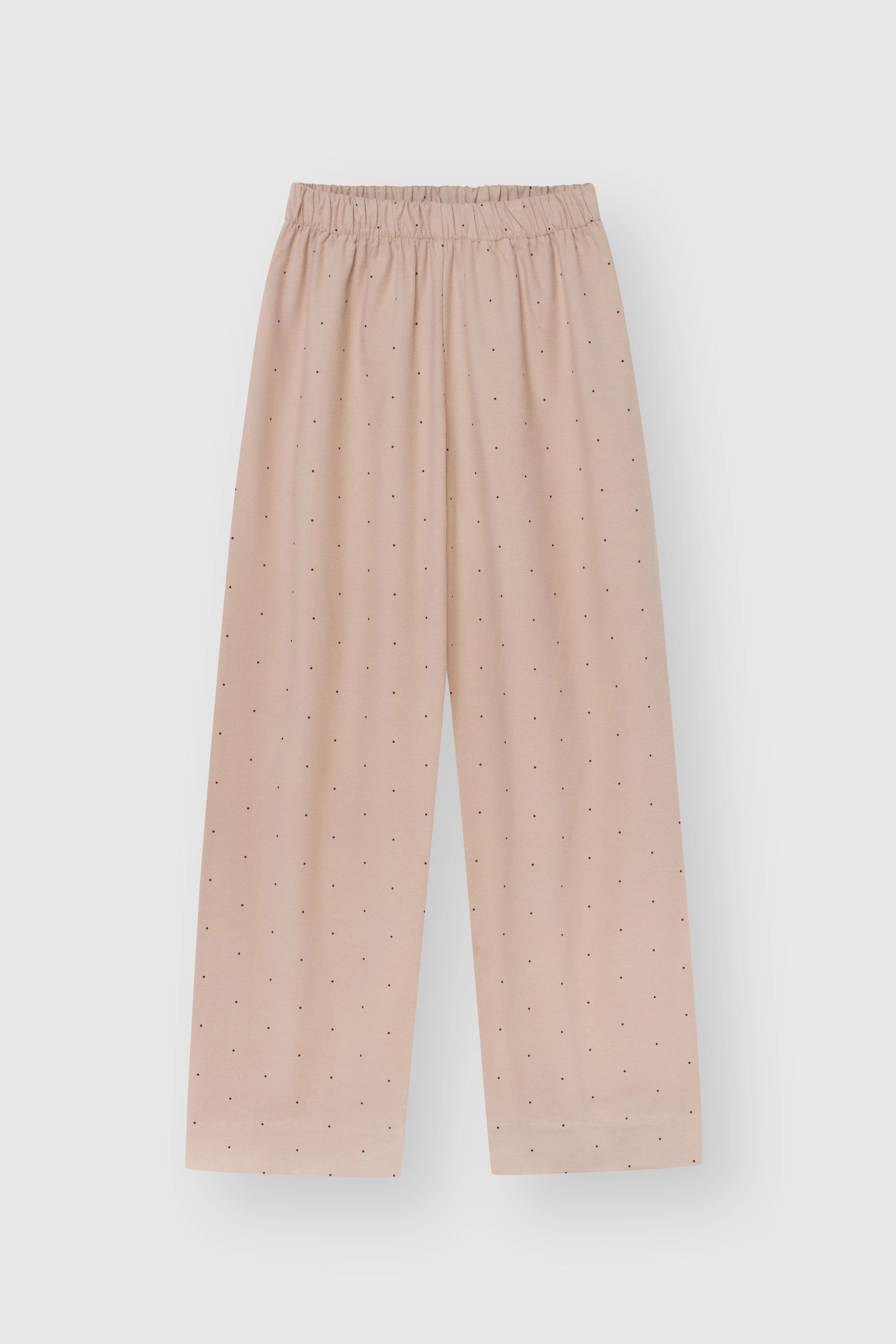 Flannel pajama set beige with small polka dots