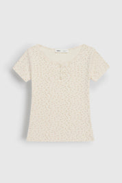 Ribbed T-shirt with buttons pink flower
