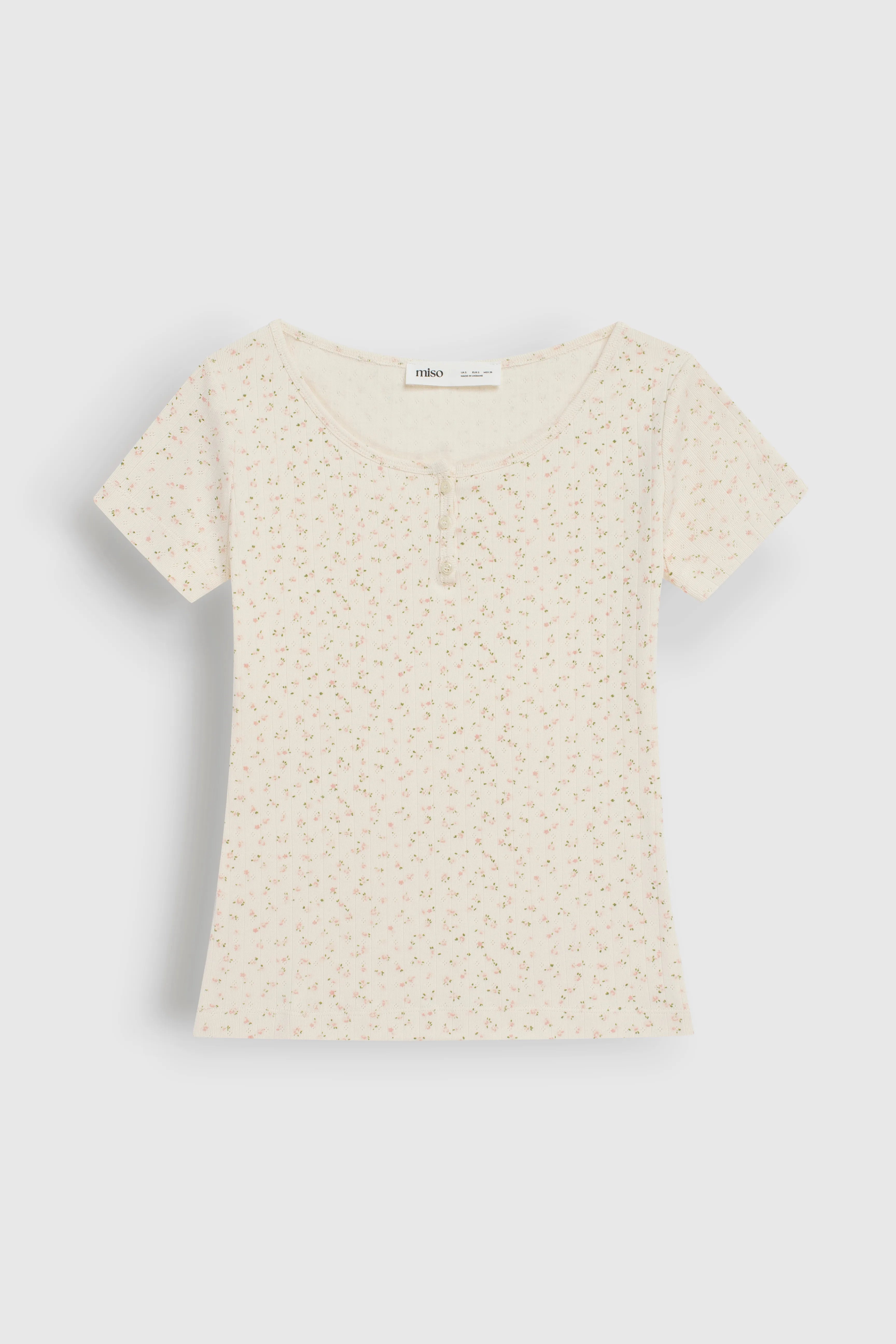 Ribbed T-shirt with buttons pink flower