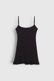 Ribbed sleep dress with ruffles black