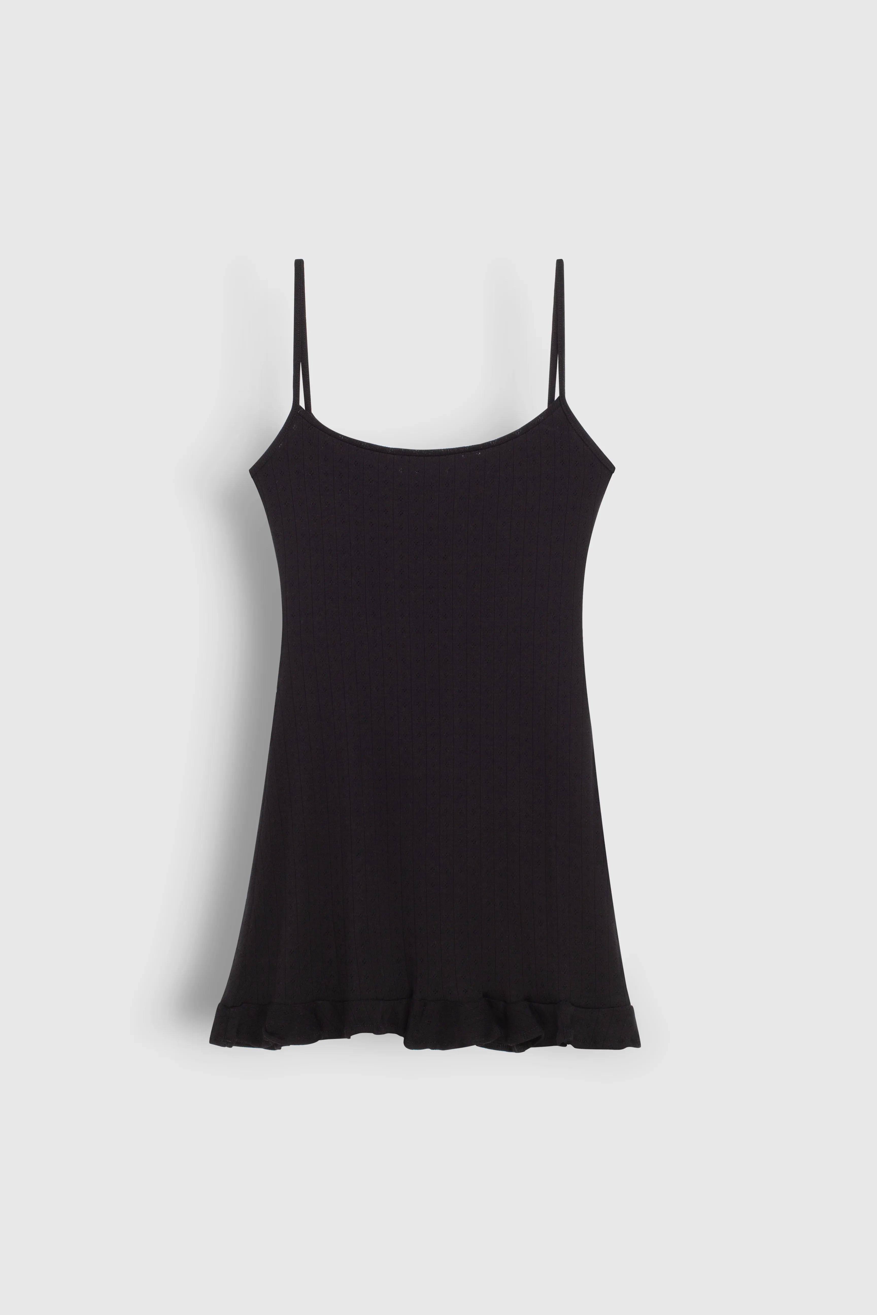 Ribbed sleep dress with ruffles black