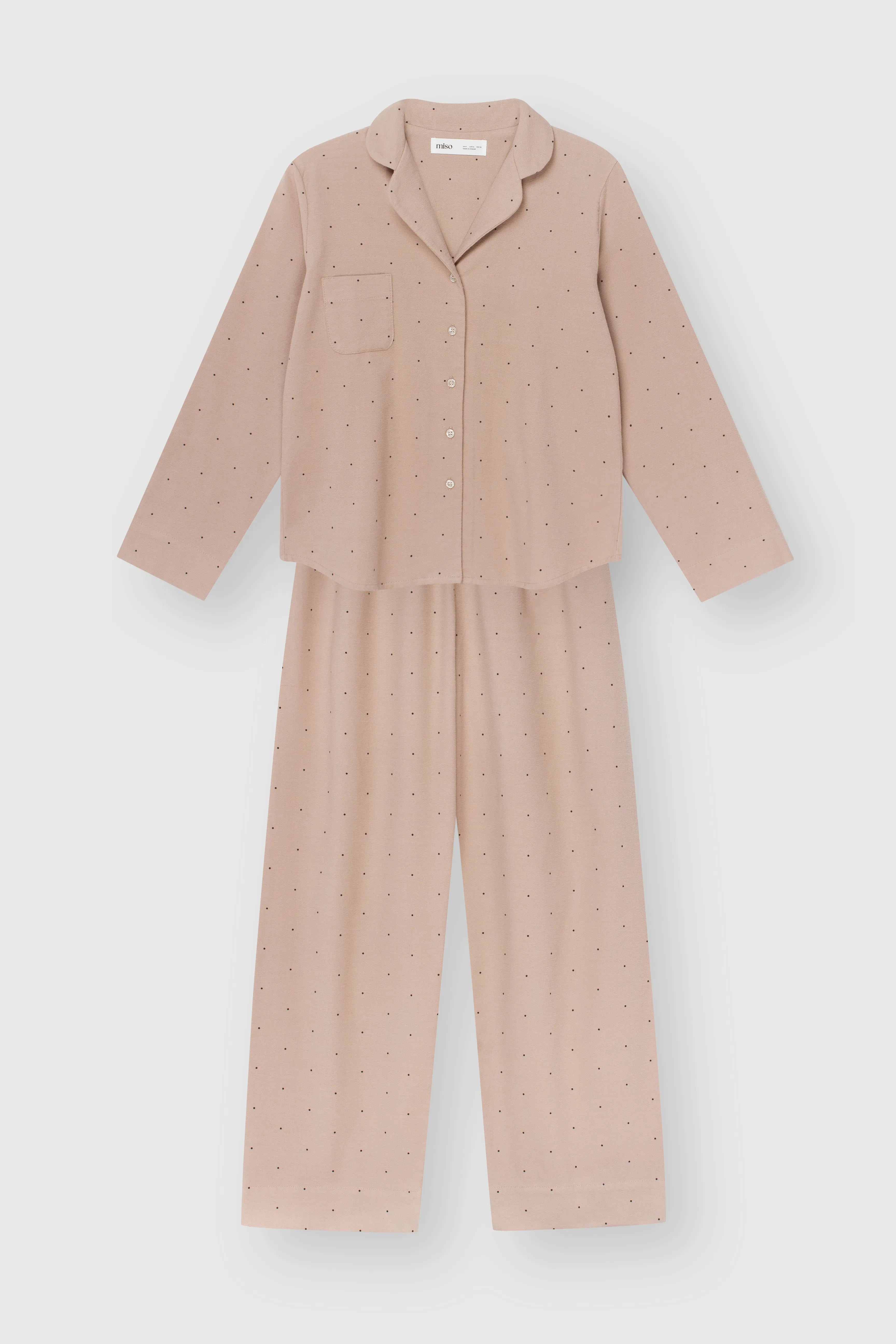 Flannel pajama set beige with small polka dots