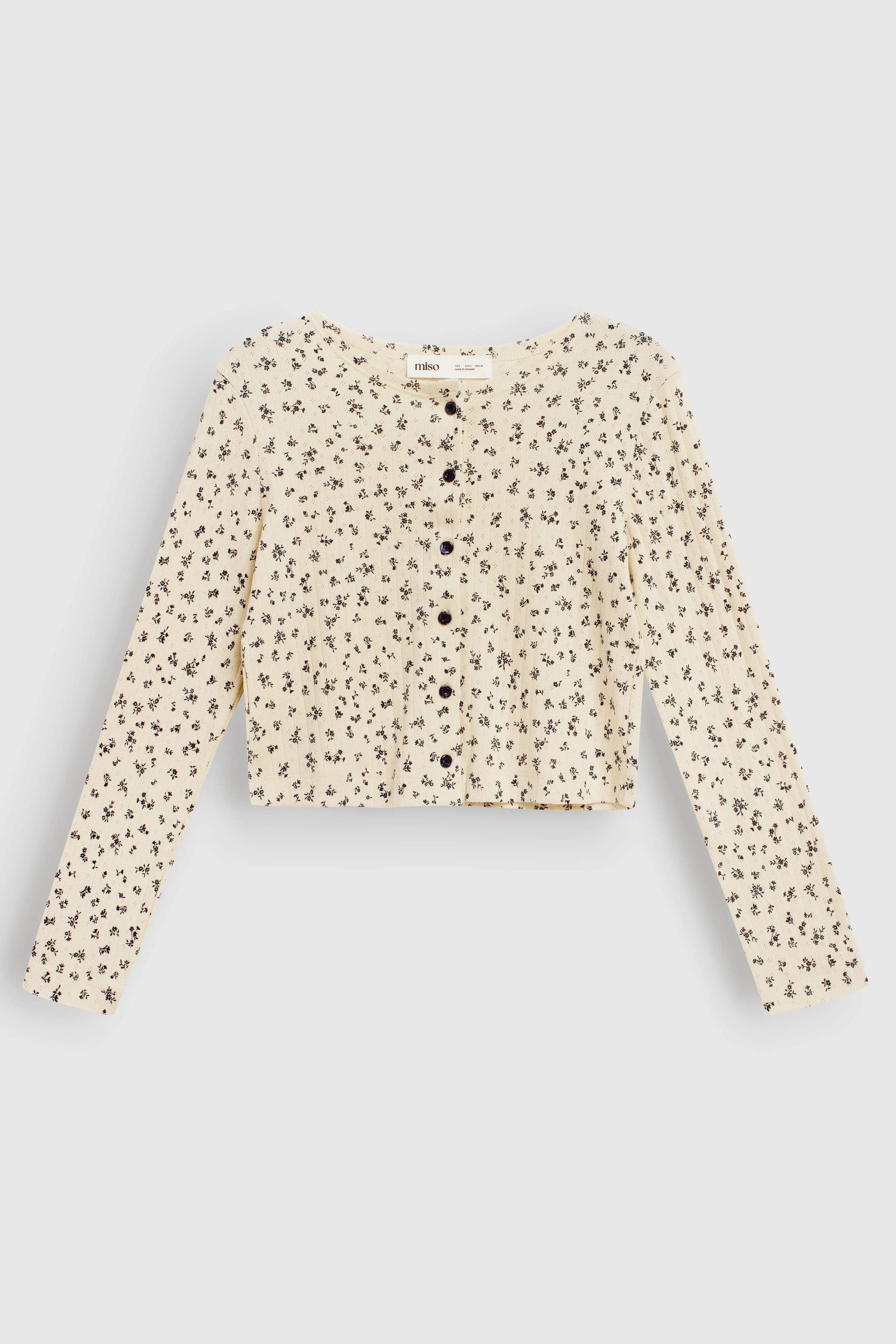 Ribbed longsleeve milky with blue flower