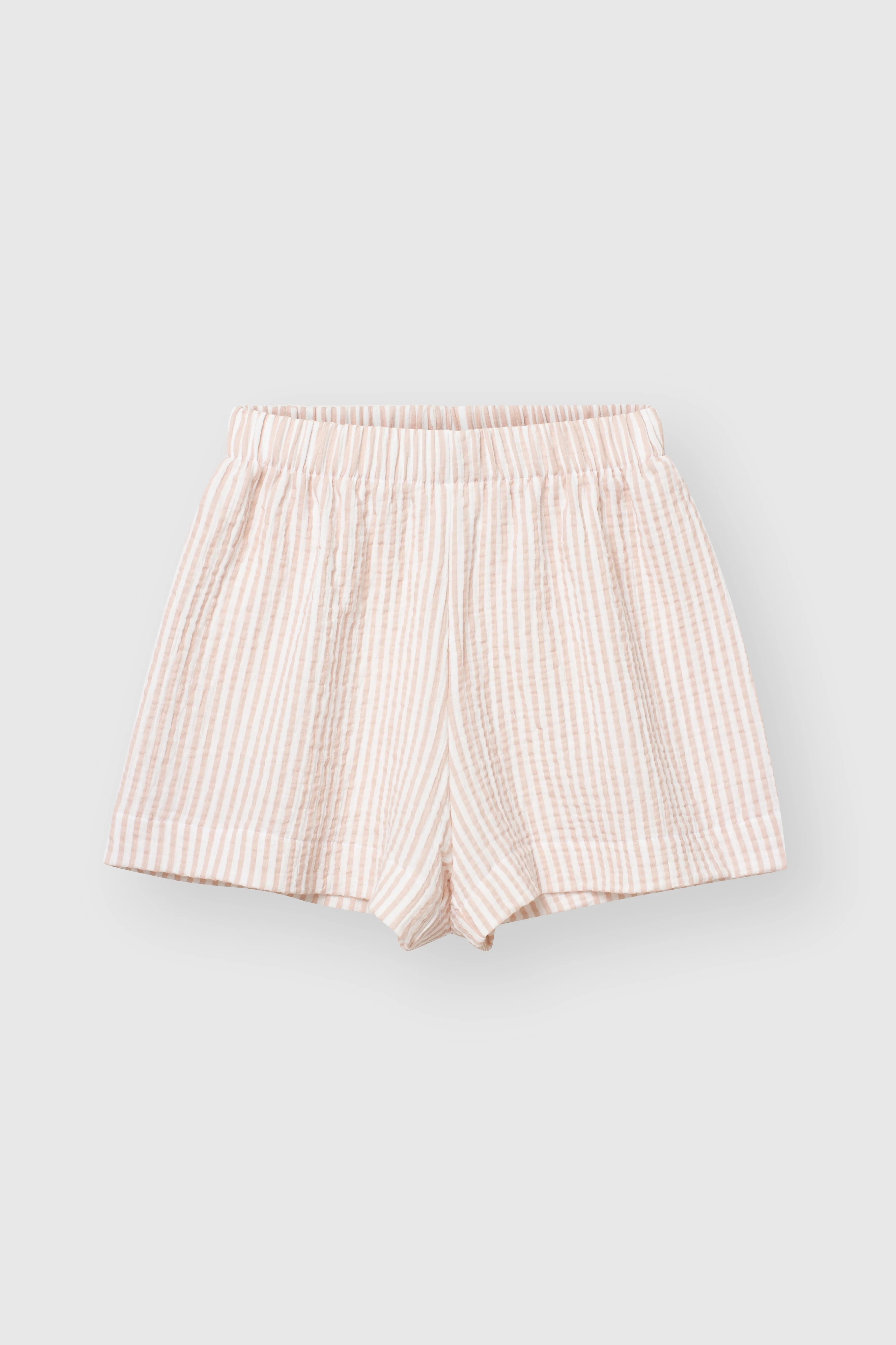 Muslin 2-layer shorts + striped shirt beige suit