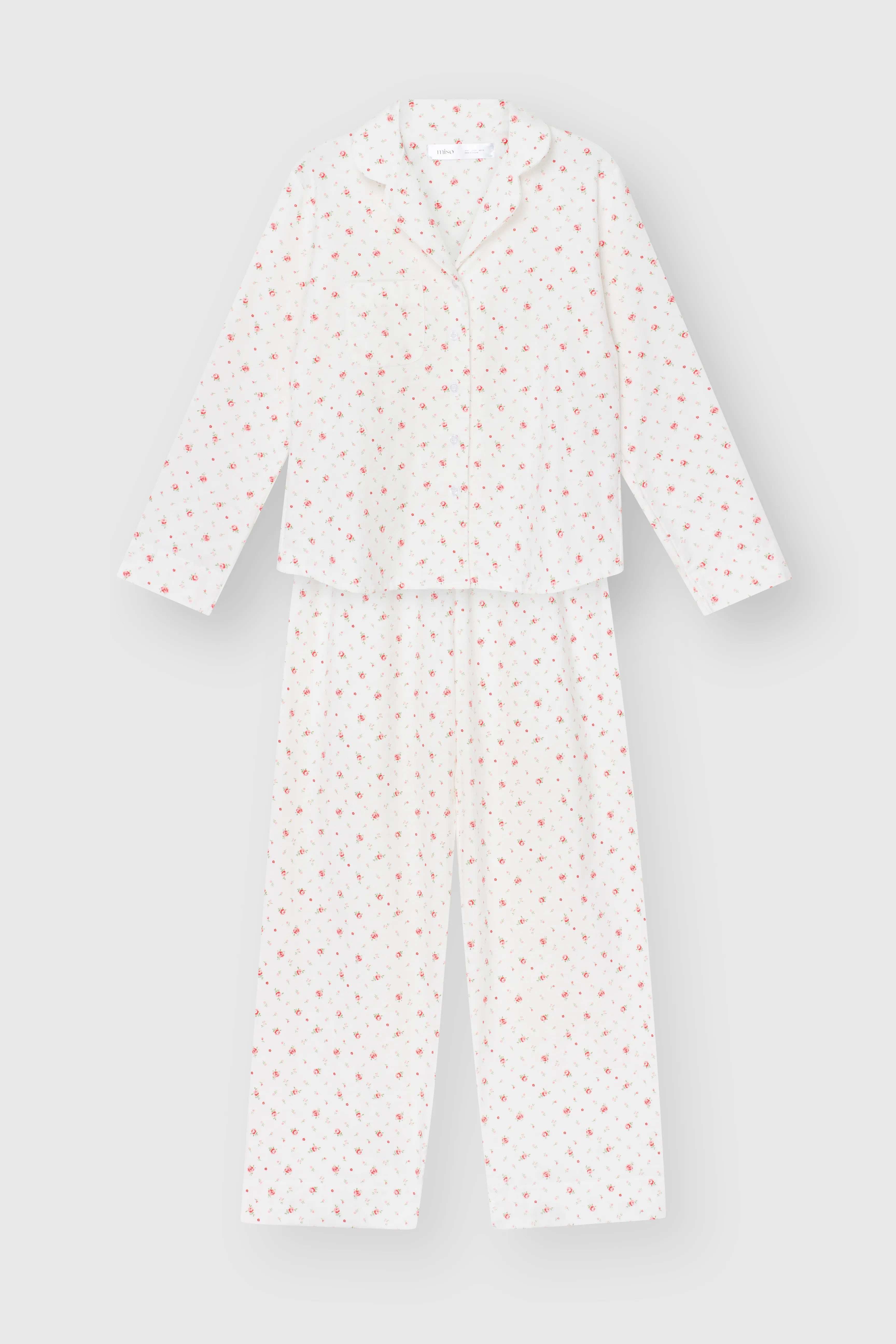Flannel pajama set white "rose"