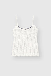 Knitted tank top with blue polka dots