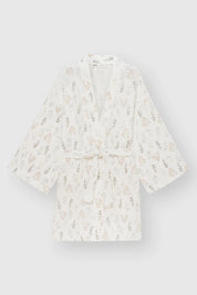 Kimono muslin robe wildflowers on white
