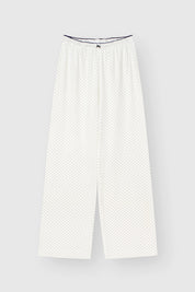 Knitted suit wide pants and polka dot T-shirt in blue on white